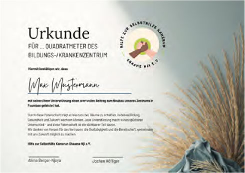 Dankesurkunde bei Raumpatenschaft